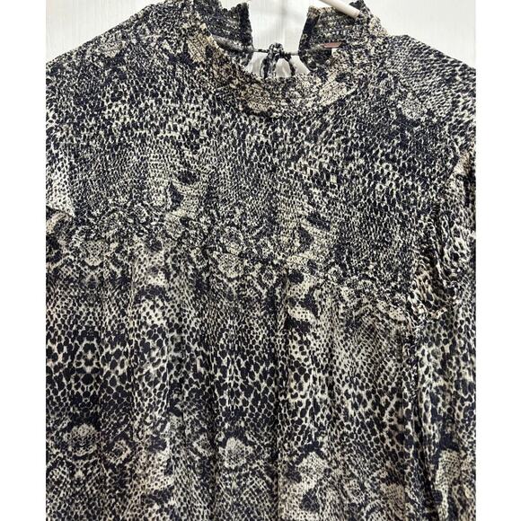 Free People Women S/P Roma Chiffon Snake Ruffle Long Sleeve Blouse Animal Print - Picture 2 of 8